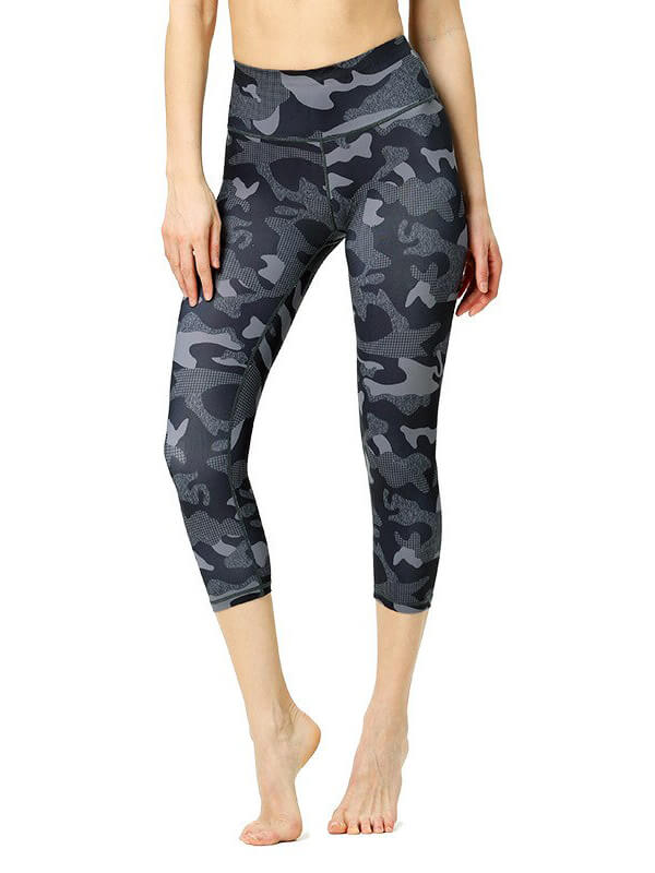 Women's floral high waist sports leggings, full-length, nylon and spandex, ideal for yoga, running, fitness, capri style - SF1034